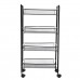 4  layer Black Kitchen Storage Rack Round Tube Rack Trolley Shelf With Wheels