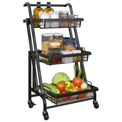 3 Layers Collapsible Multifunctional Cart Shelf Stretch Storage Automatic Control Angle Suitable for Livingroom Kitchen Bathroom