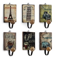 Retro European Cafe Bar Decor Wooden Clothes Towel Hanger Hook