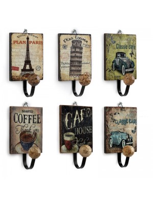 Retro European Cafe Bar Decor Wooden Clothes Towel Hanger Hook