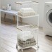 2 Tiers Laundry Basket Cart Household Clothes Storage Organizer Movable Layered Rack Storage Shelf